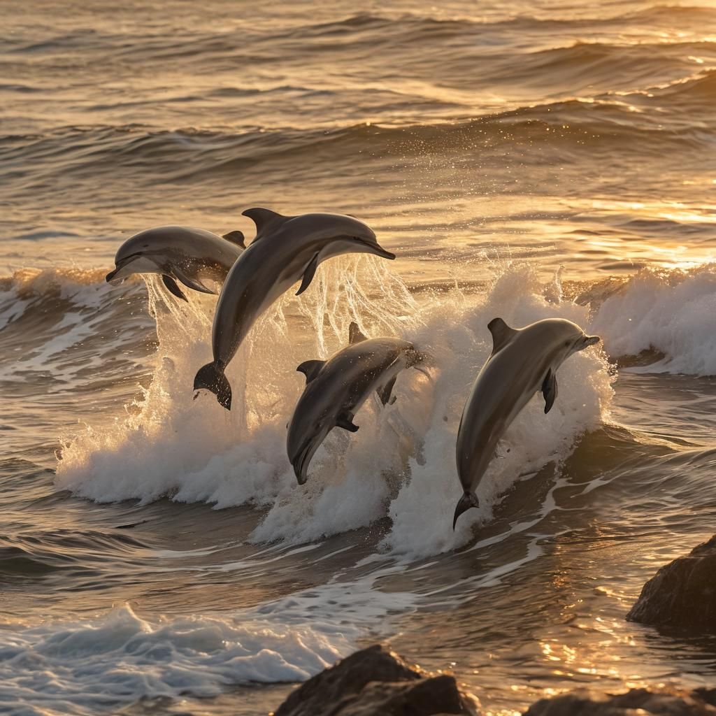 Dolphins Leaping at Sunset: Seascape Photography