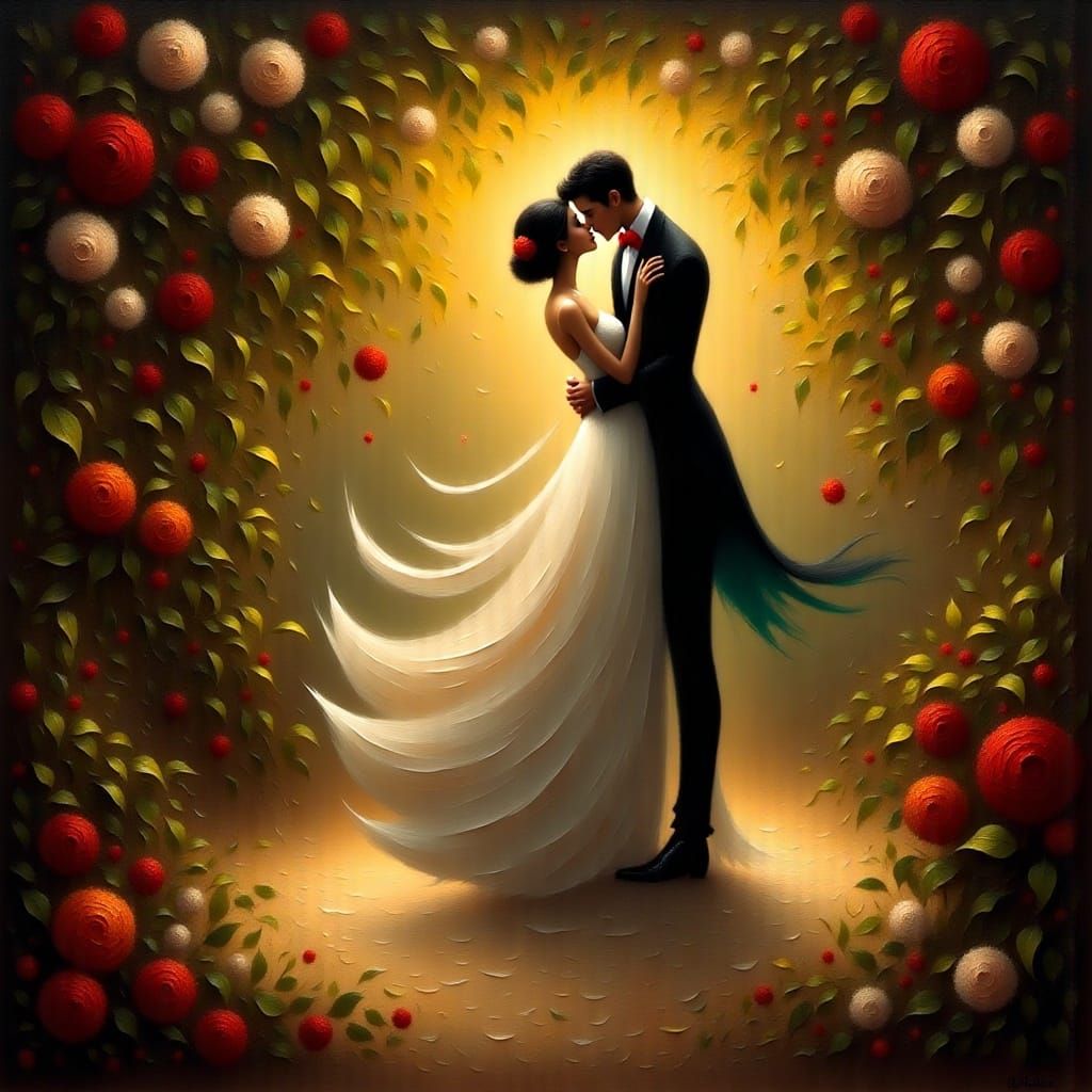 <lora:Black Fantasy:1.0> The Beloved Couple Glossy Oilpainting 