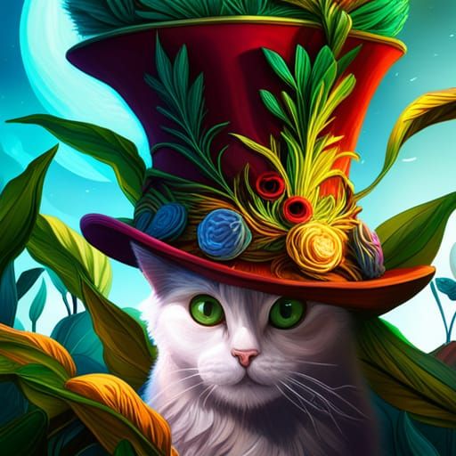 Cat in a (mad-hatters) hat.  by @GreenNails