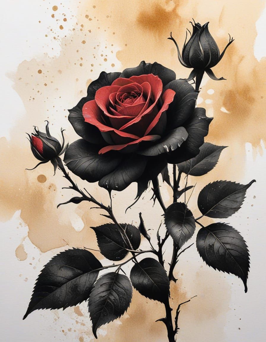 Rose in black ink with a touch of red on white paper.