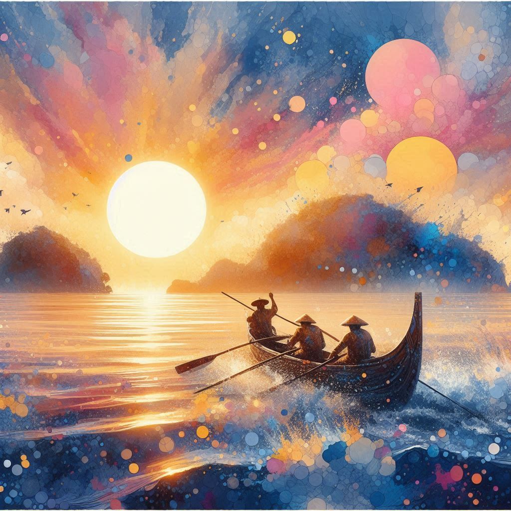 Kanak fishermen at rising sun - 2