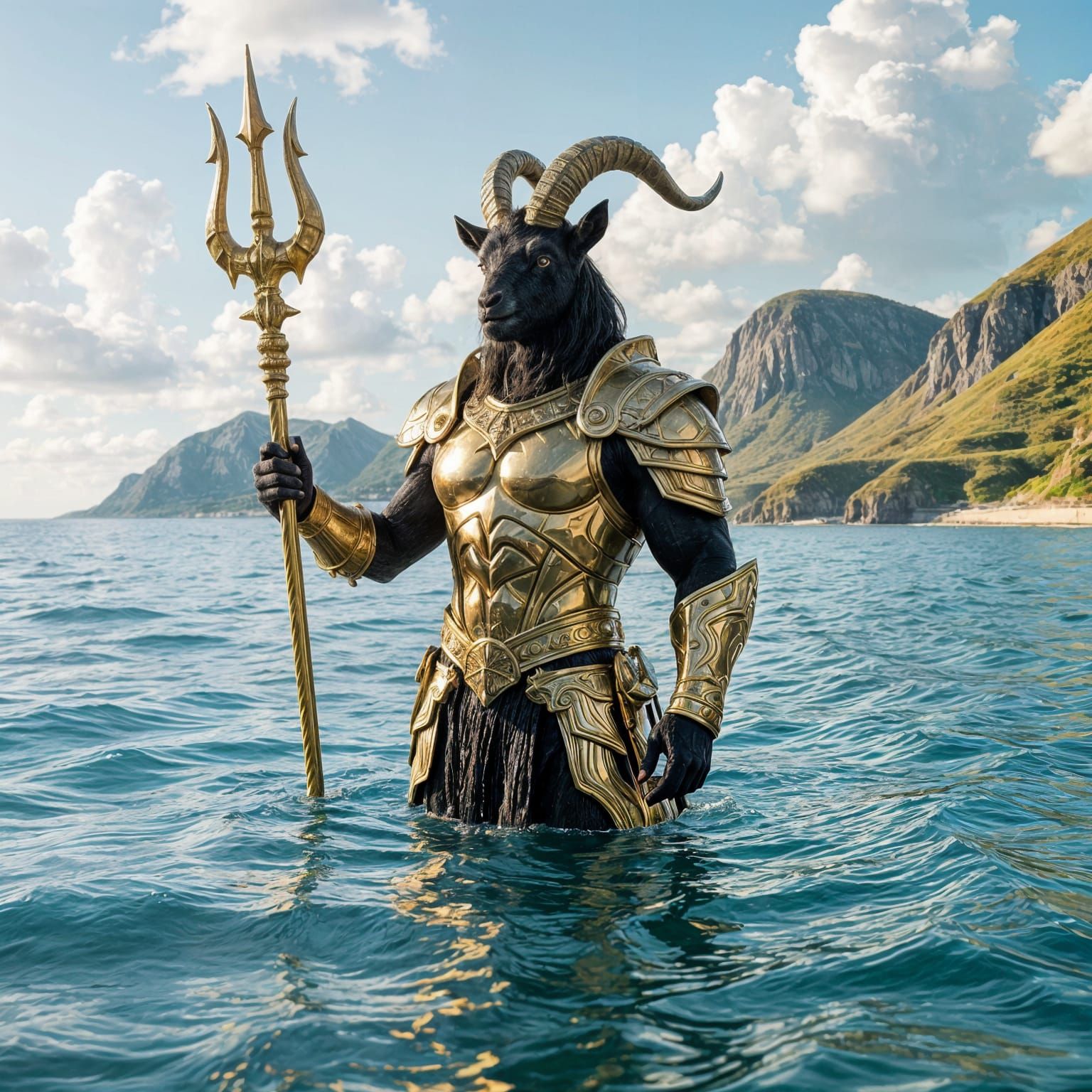 Powerful Goat Sea King with Golden Trident