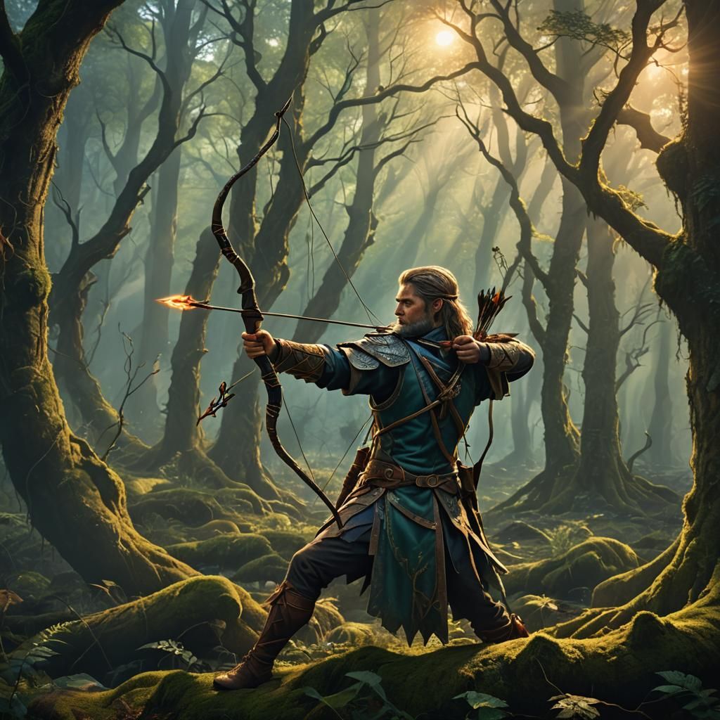 Mythical Archer in Mystical Forest: Fantasy Concept Art