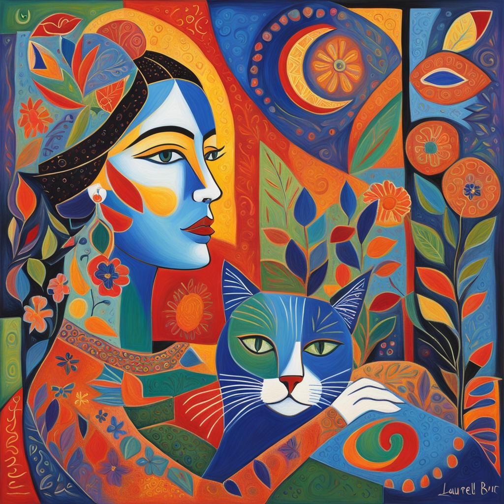 Woman And Her Cat V24.0303 - Ai Generated Artwork - Nightcafe Creator