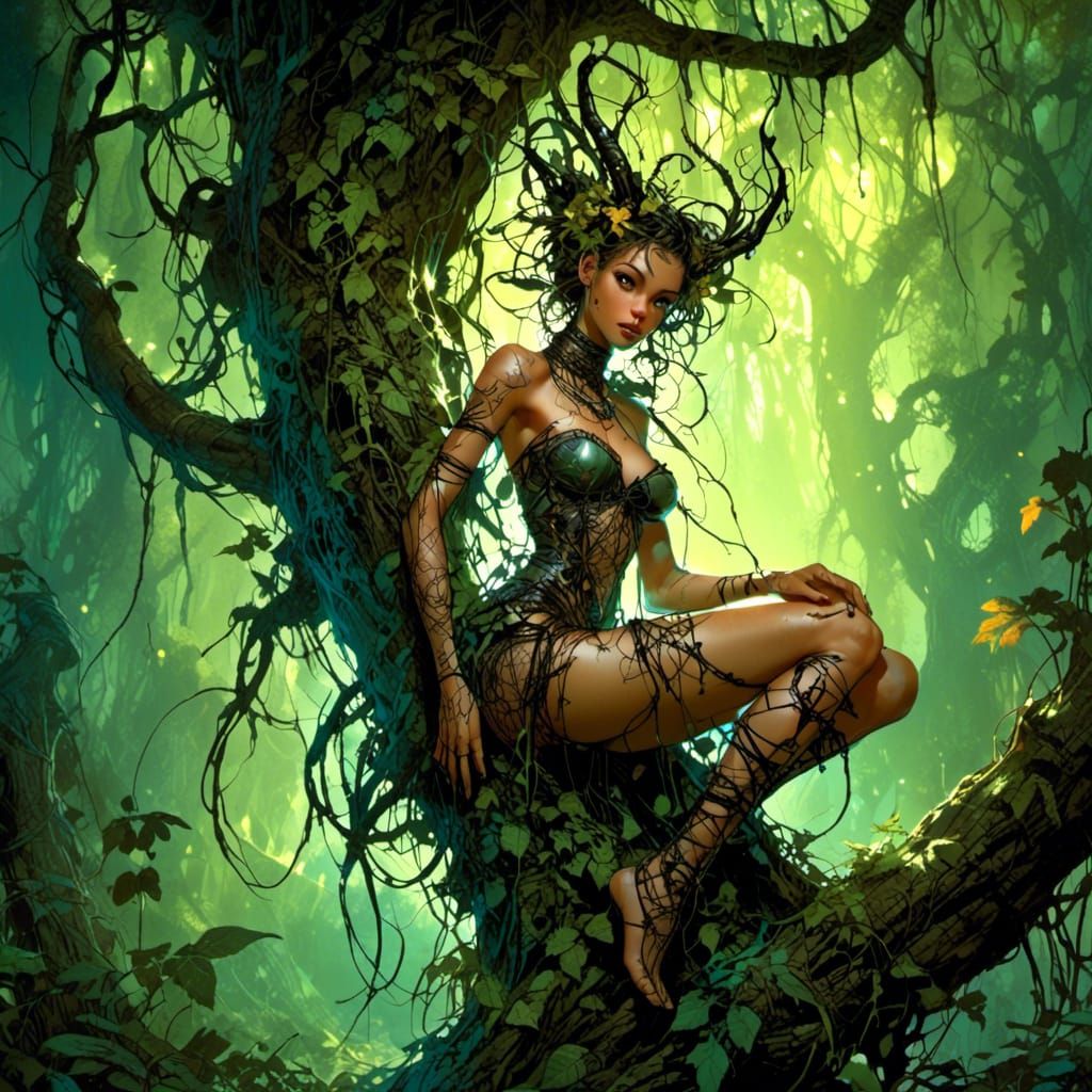 Mystical Fairy in Enchanted Forest: Digital Painting