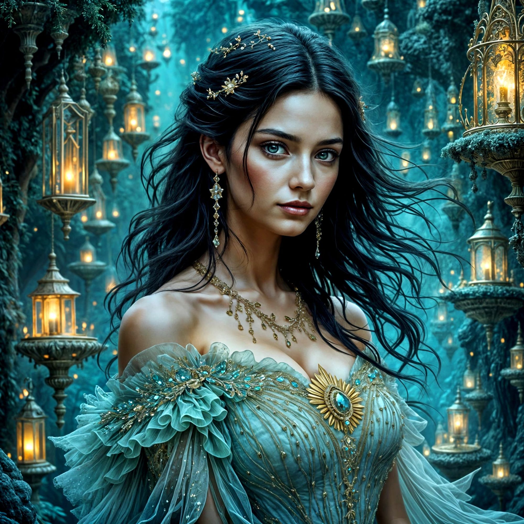 <lora:SybilThorn-FluxLORA5:1.0> <lora:Fluxinated Fantasy:1.0> <lora:picture book:1.0> A fantastical hyperrealistic portrait of a beautiful y...