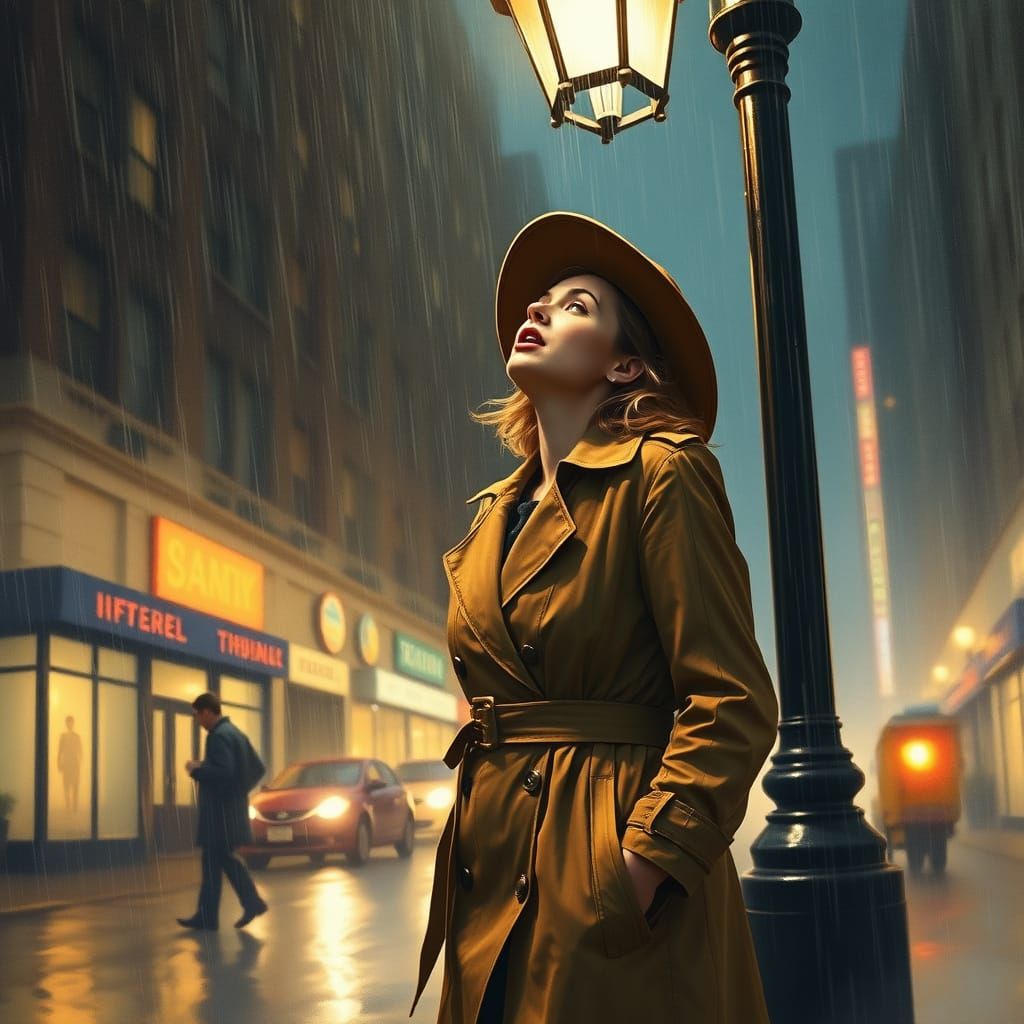 Singing Woman Under the City Streetlamp