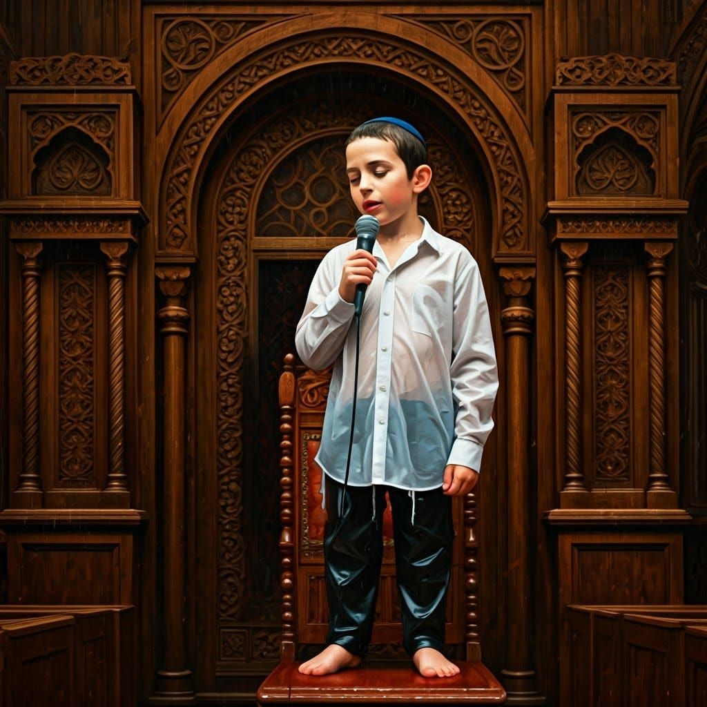 Confident Hasidic Youth Speaks with Self-Assurance in Synago...