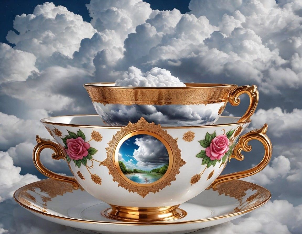 Whimsical Teacup with Scenic Landscape