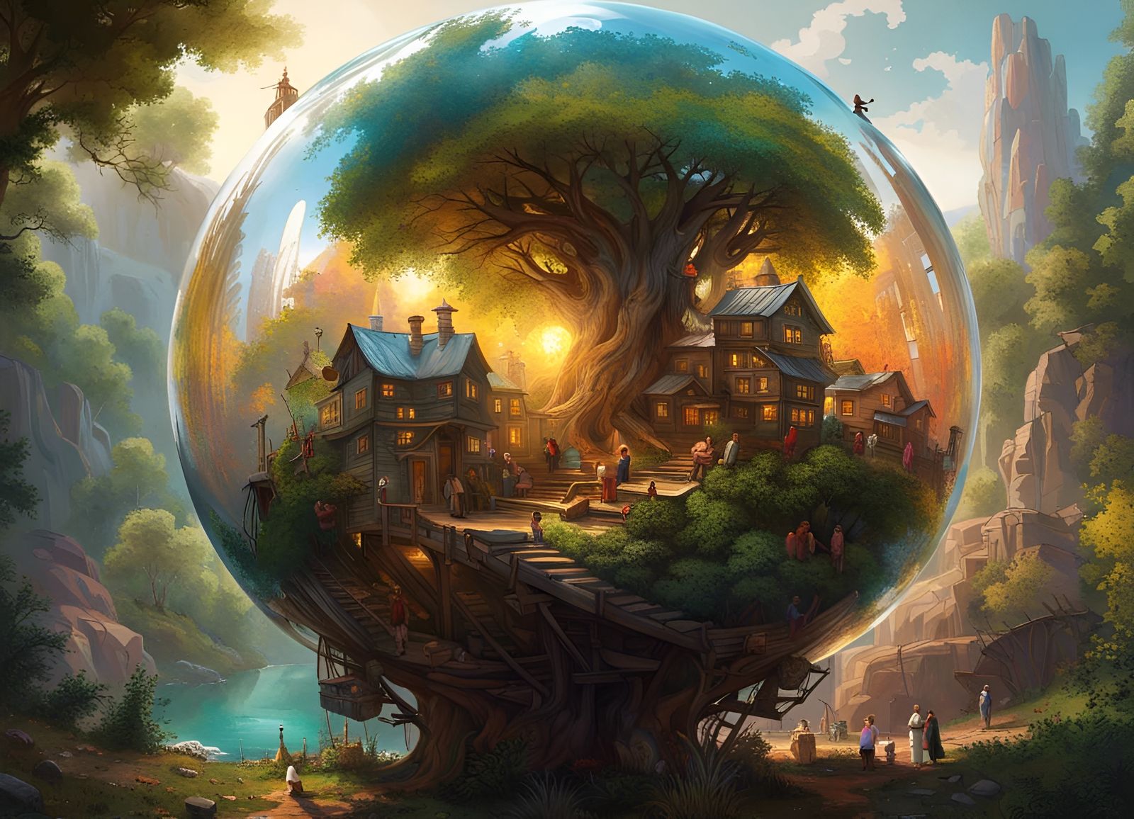 Tree Village in a Spherical Dome   by @Mavrik