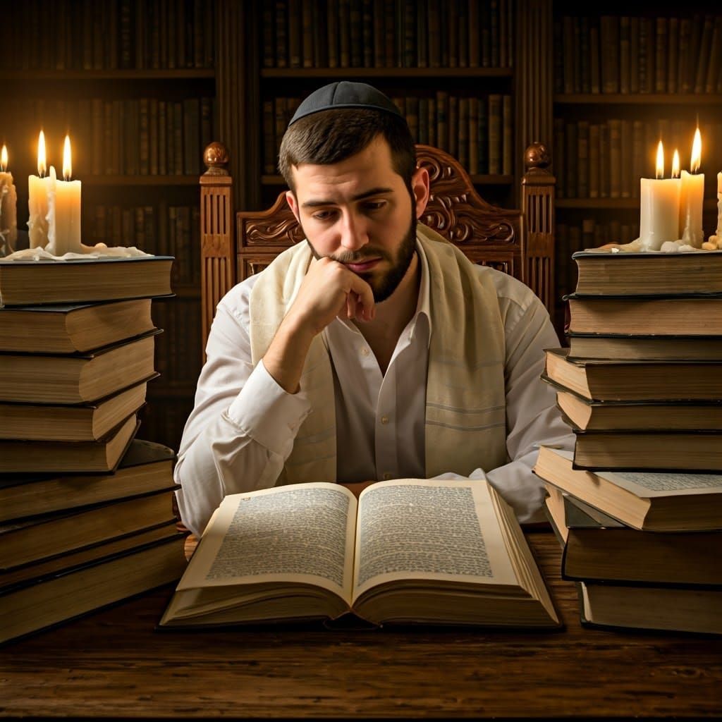 Torah Scholar Lost in Thought Amidst Golden Candlelight