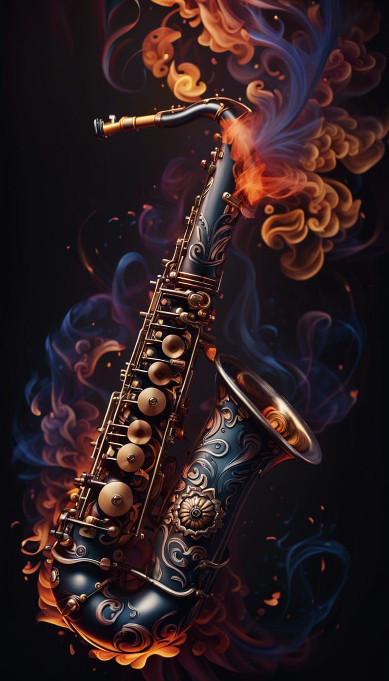 a saxophone in flames  by @skeller