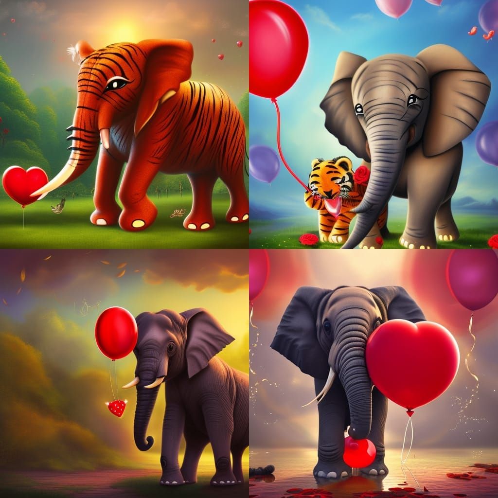 Elephant with red balloon 