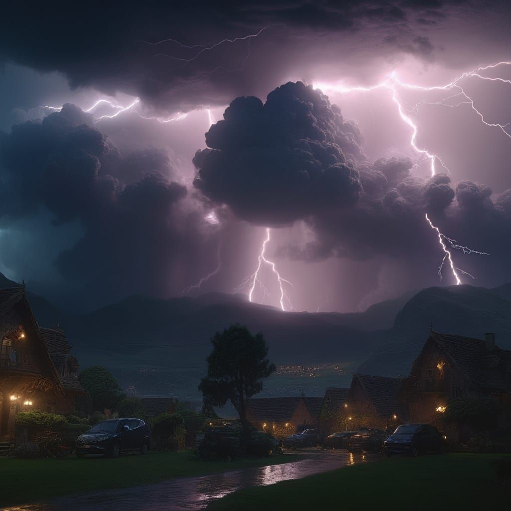Epic Cinematic Digital Matte Painting of Electrifying Lightn...