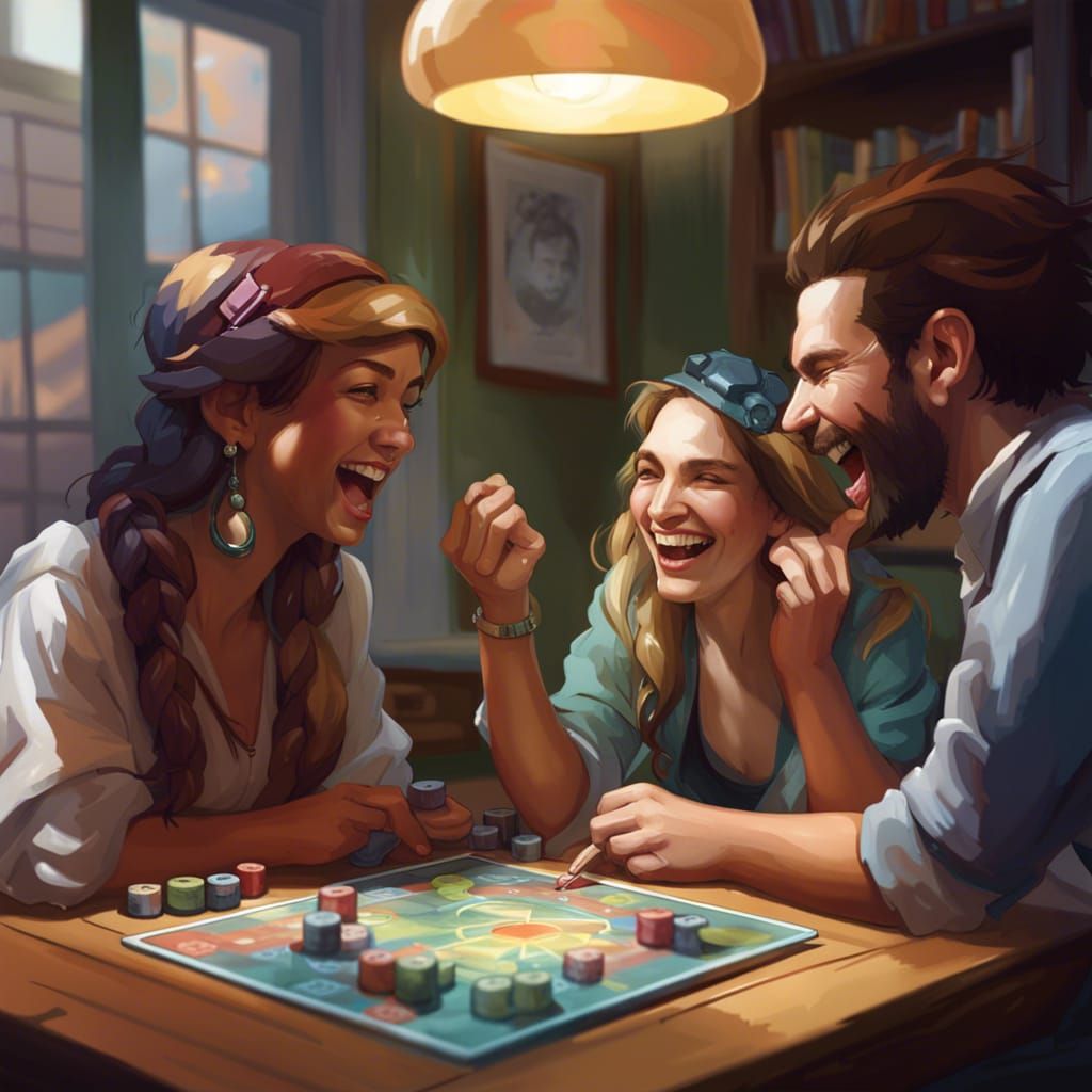 friends playing a board game and laughing  by @MvE