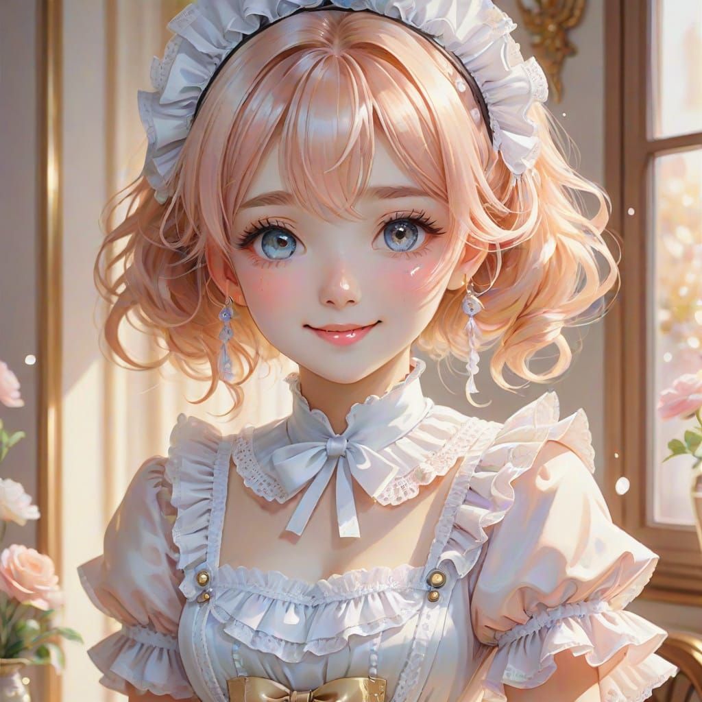 Watercolor Anime Maid Portrait in Pastel Colors