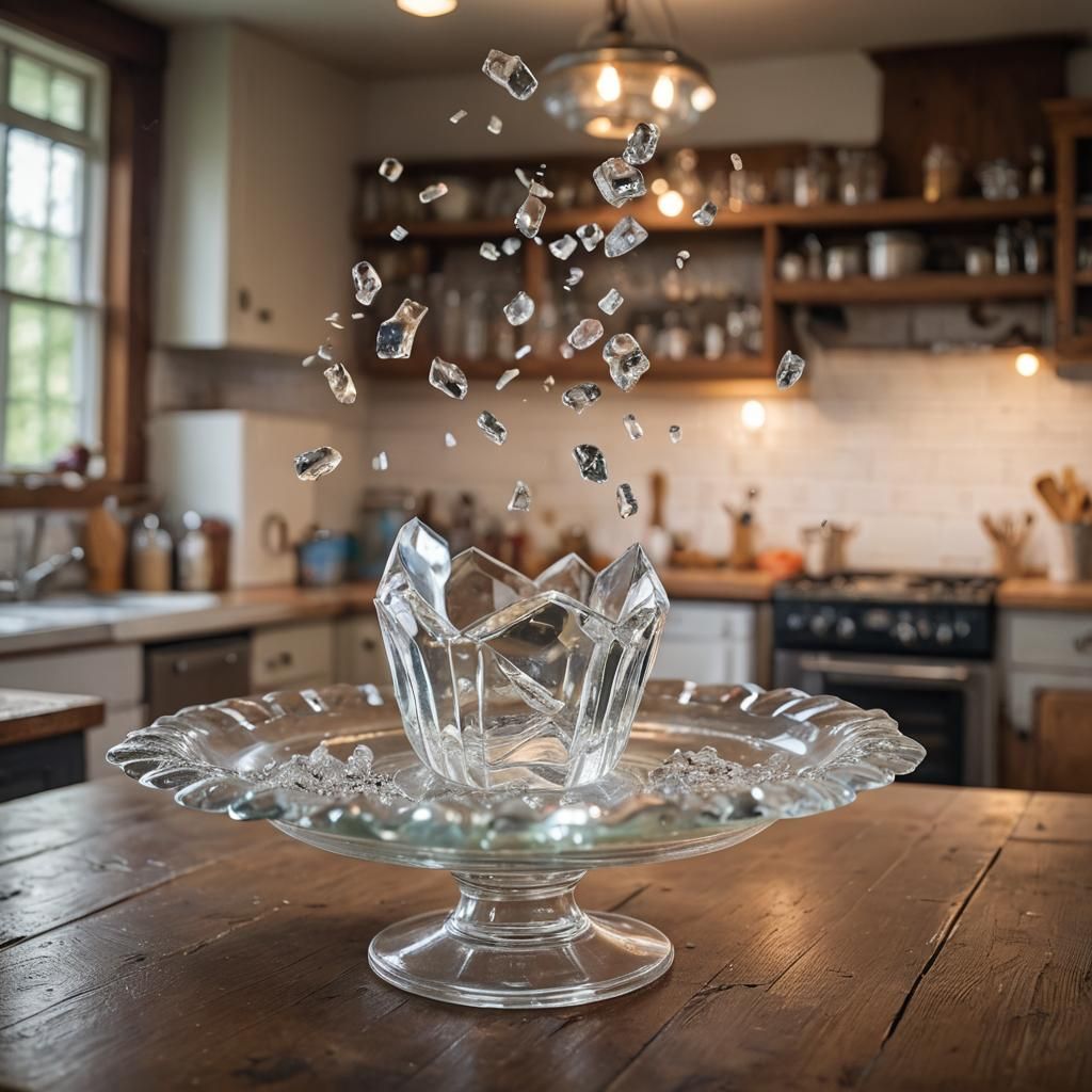 In an old kitchen Farm house, a huge crystal glass ashtray r...