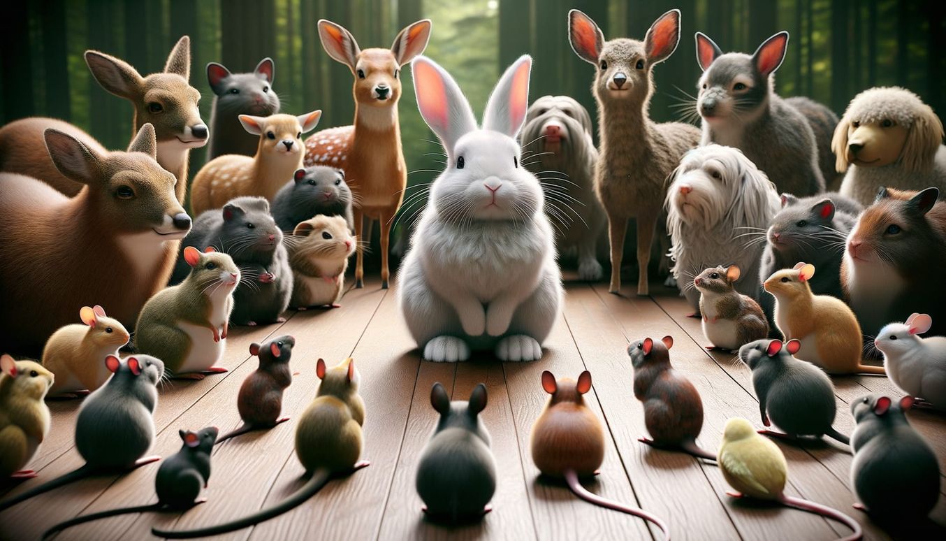 Cute Bunny being Worshipped by other animals. ultra realisti...