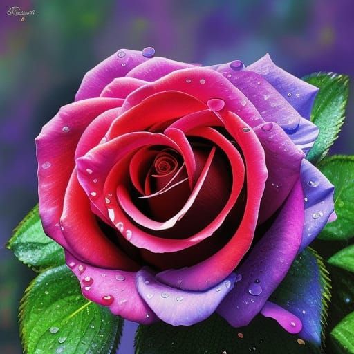 Colorful rose in the rain
