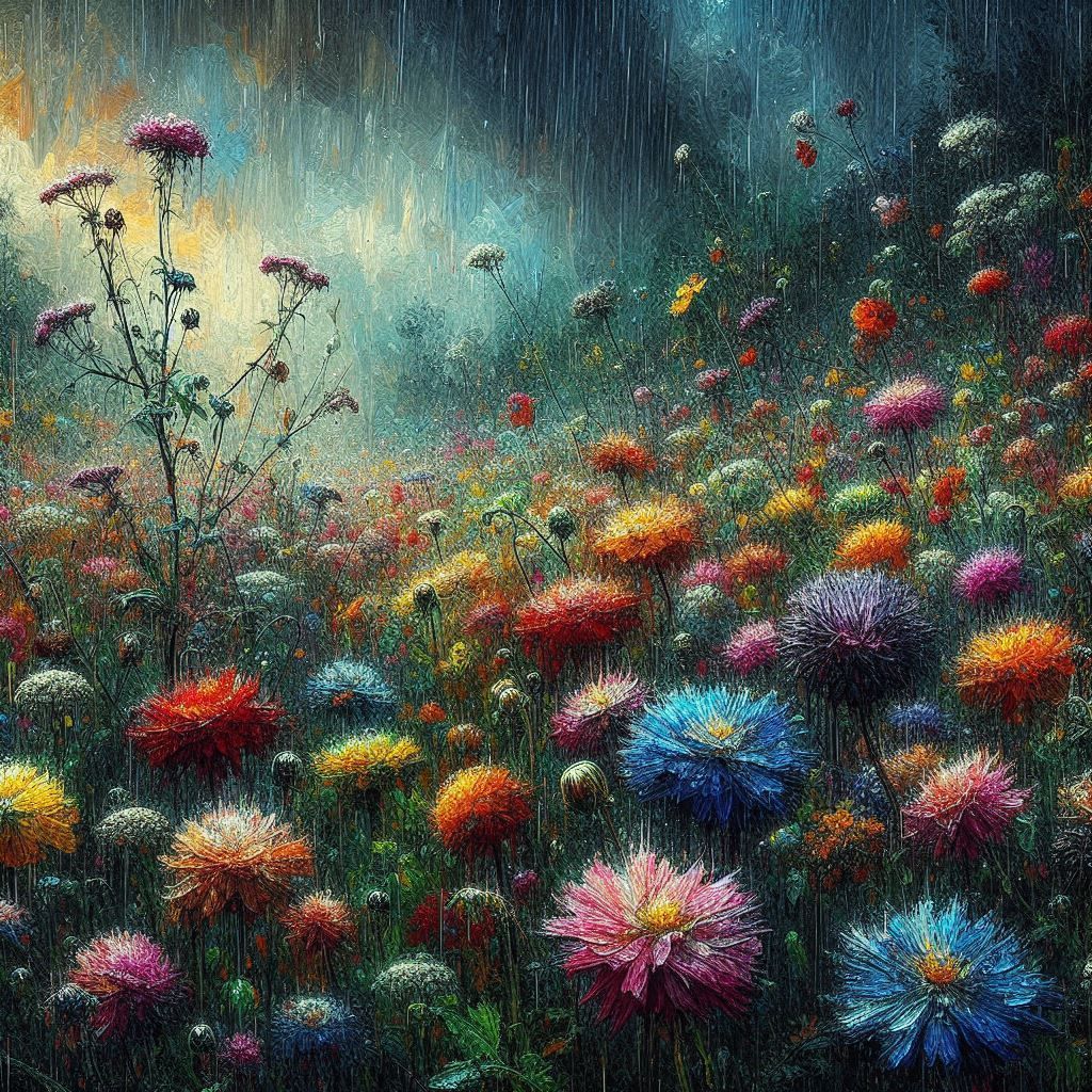 Wildflowers under the rain
