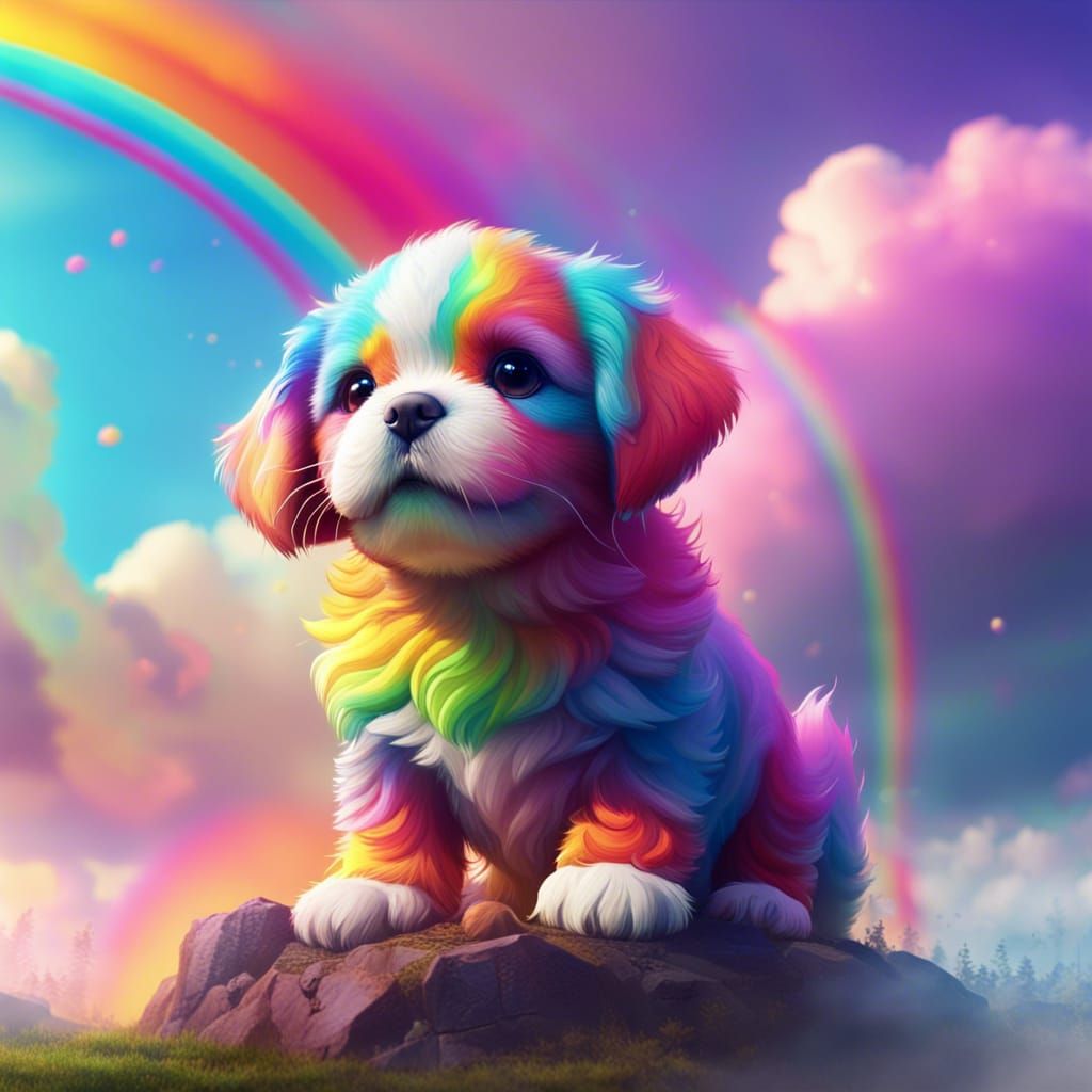 cute rainbow puppy against bright colorful sky - AI Generated Artwork ...