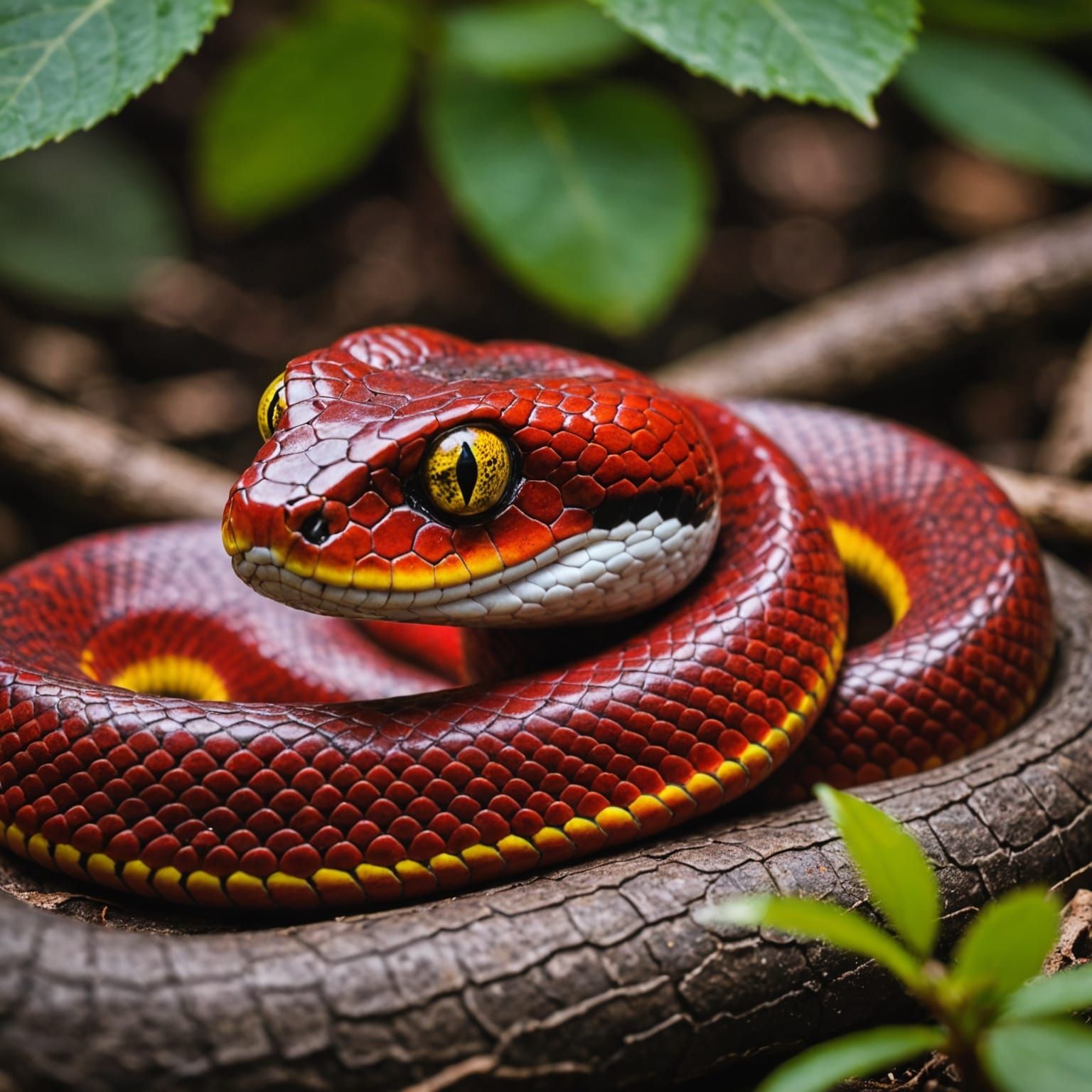 Red snake with yellow eyes  by @undefined