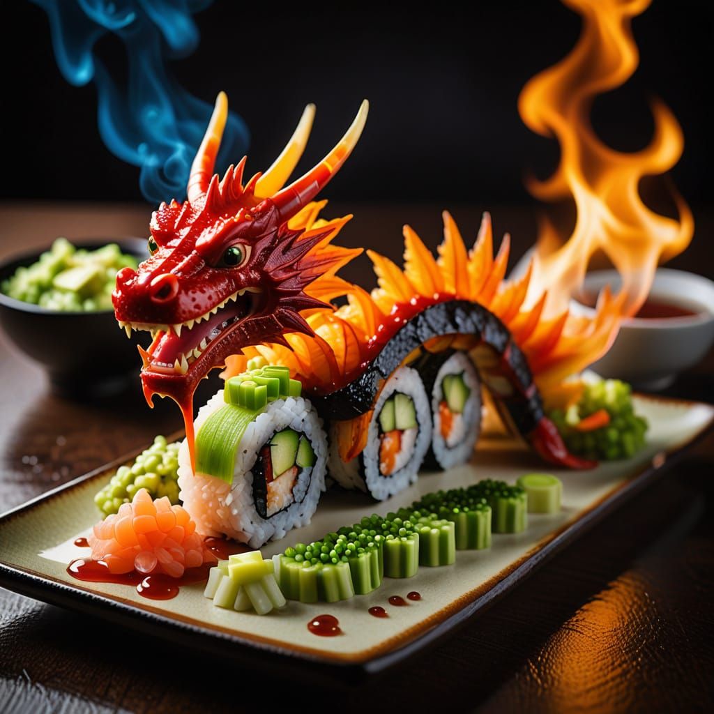 A fire breathing dragon sushi  by @CloST 