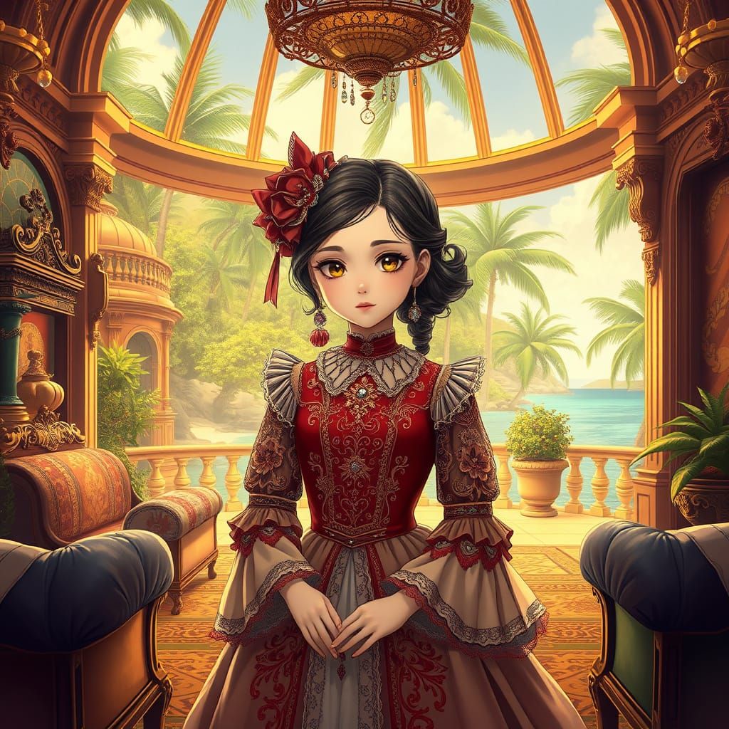 Elegant Victorian Lady in Tropical Estate