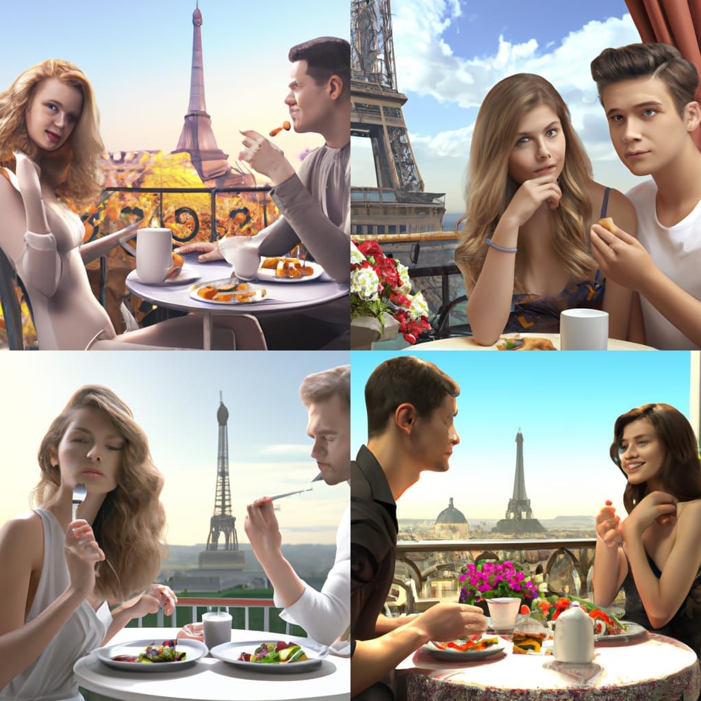 cute young physically attractive couple enjoying breakfast t...
