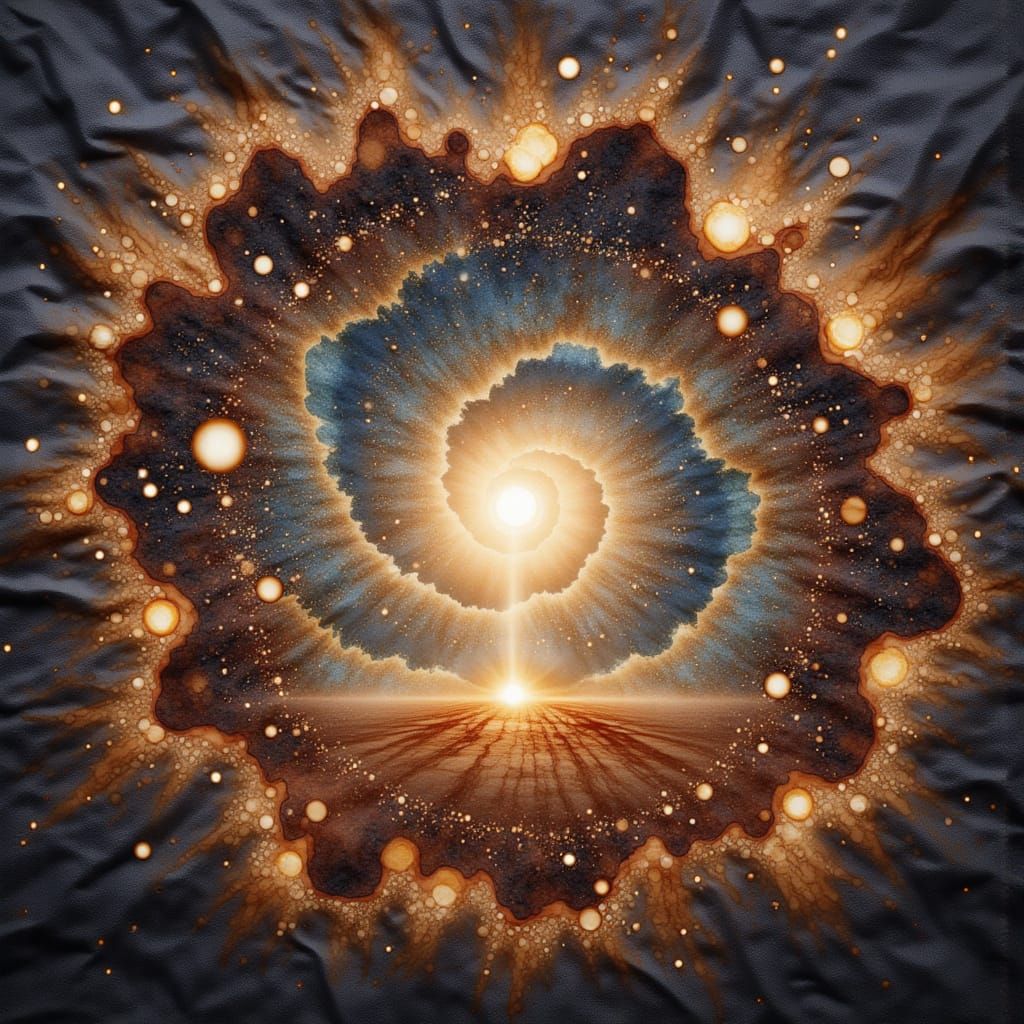 <lora:NC Coffee Stain-DE:1.0> An ethereal light emanates from a colossal, ancient celestial map unfurled across a nebula-filled cosmos. With...