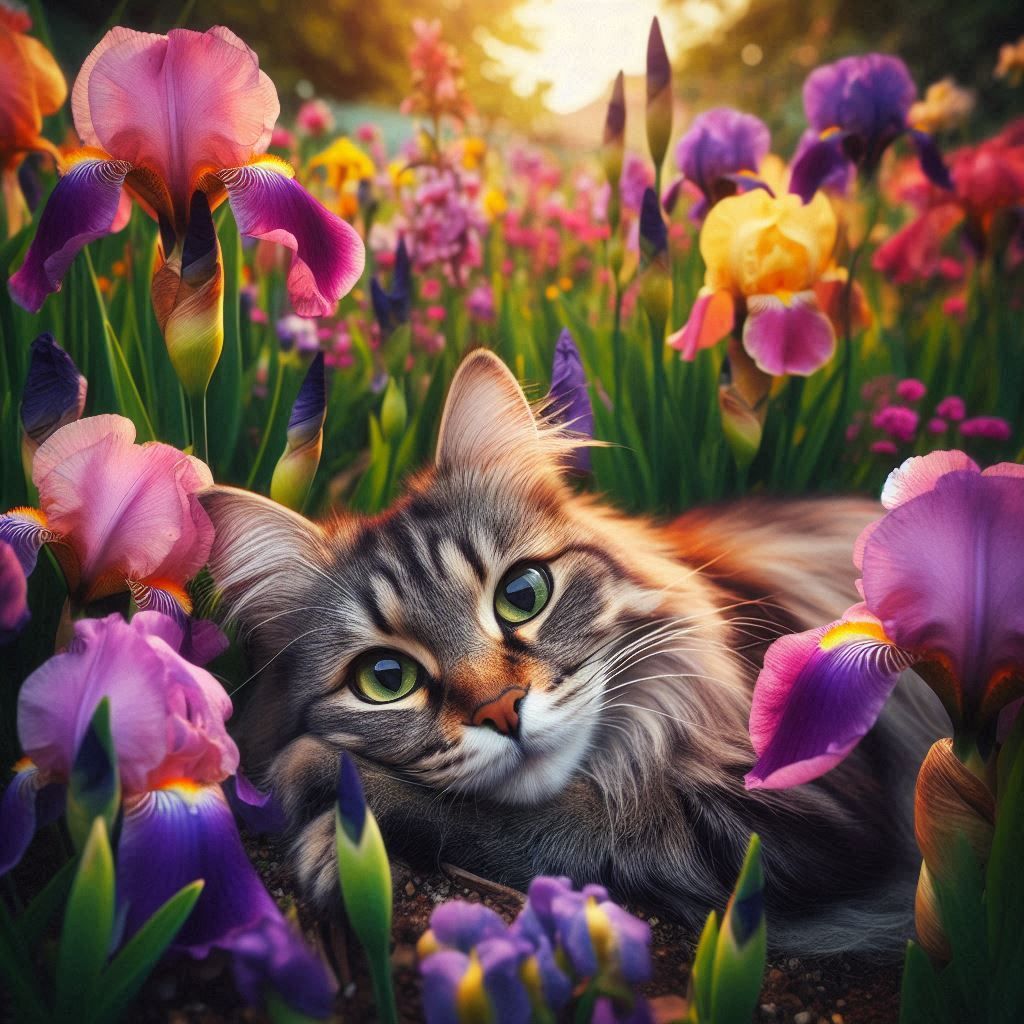 flowers and cat