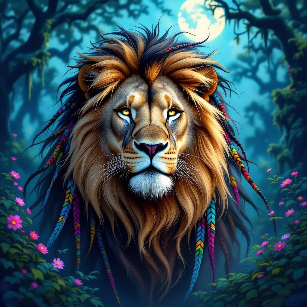 Majestic Lion with Braided Mane and Extensions