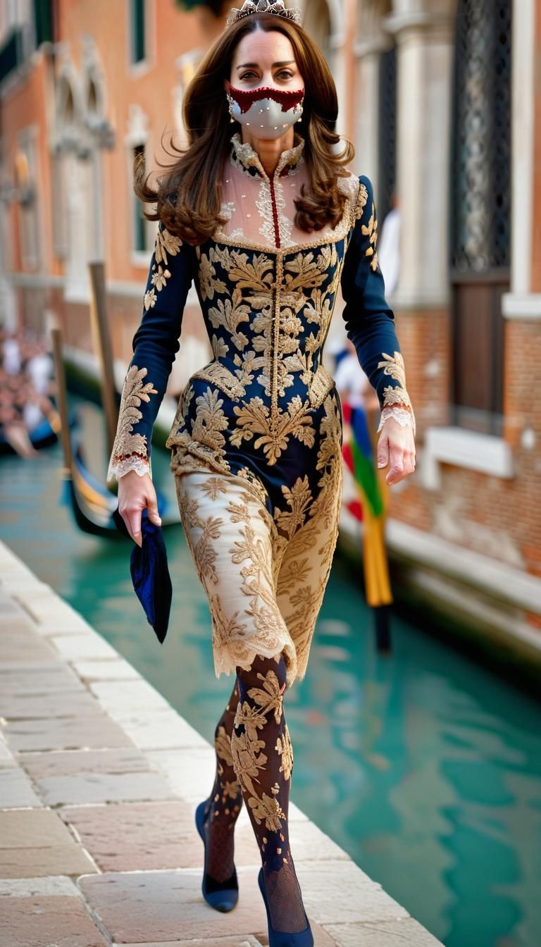 Kate Middleton with Traditional Costume and Lace Face Mask at Carnevale di Venecia