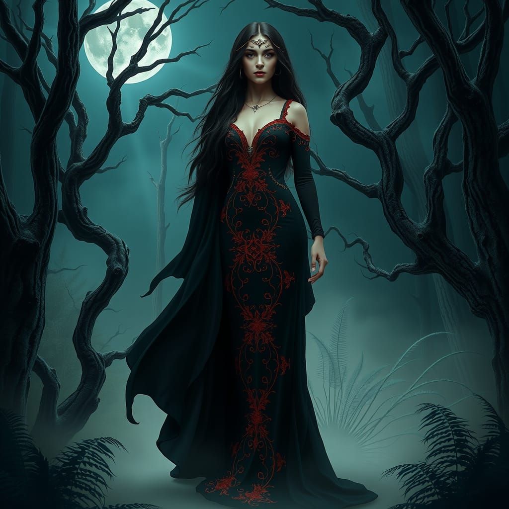 Goddess Lilith in Mystical Moonlit Forest, Inspired by Dark ...