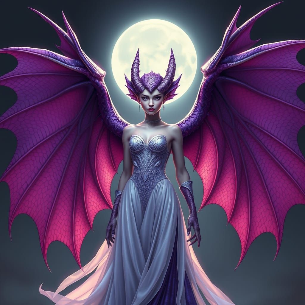 Ethereal Dragon Goddess in Iridescent Gown