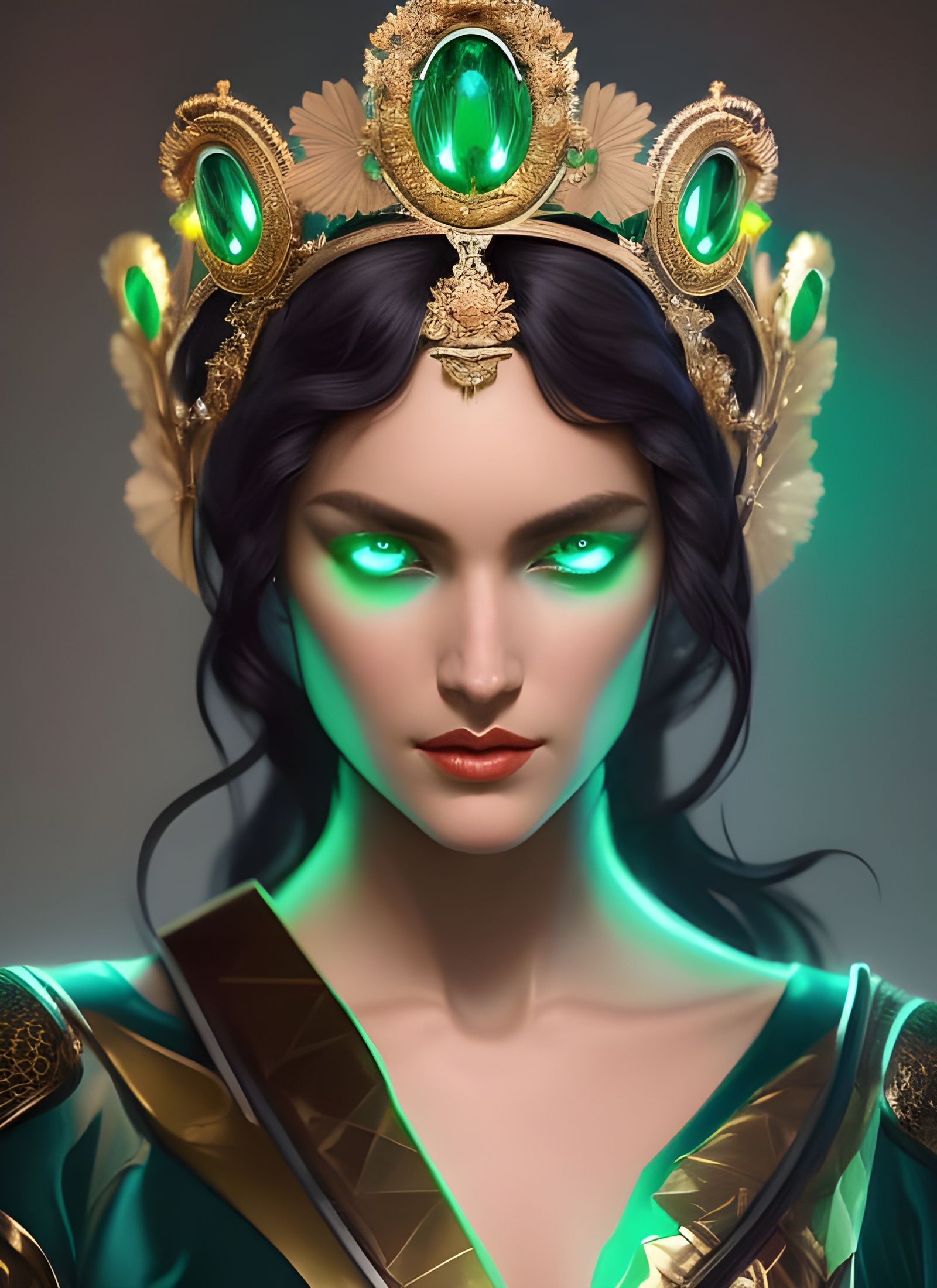 Sorceress Wearing Magical Emerald Crown  by @Koolaid