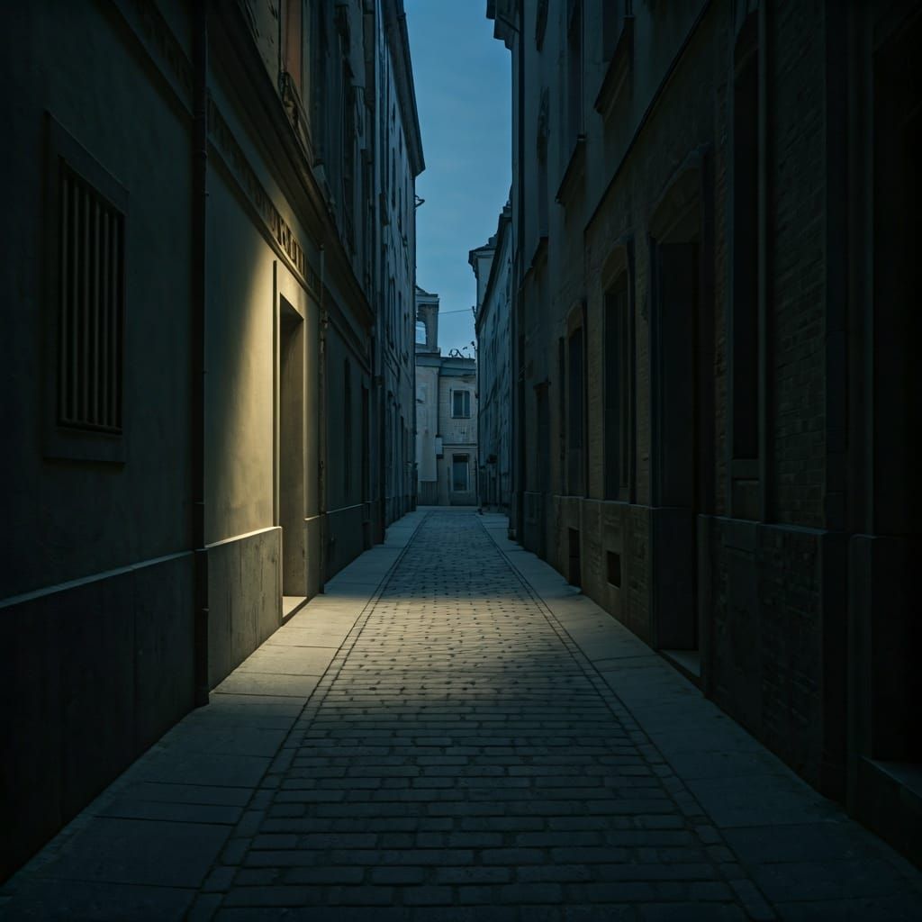 Mysterious Dark Street Illuminated by a Single Light