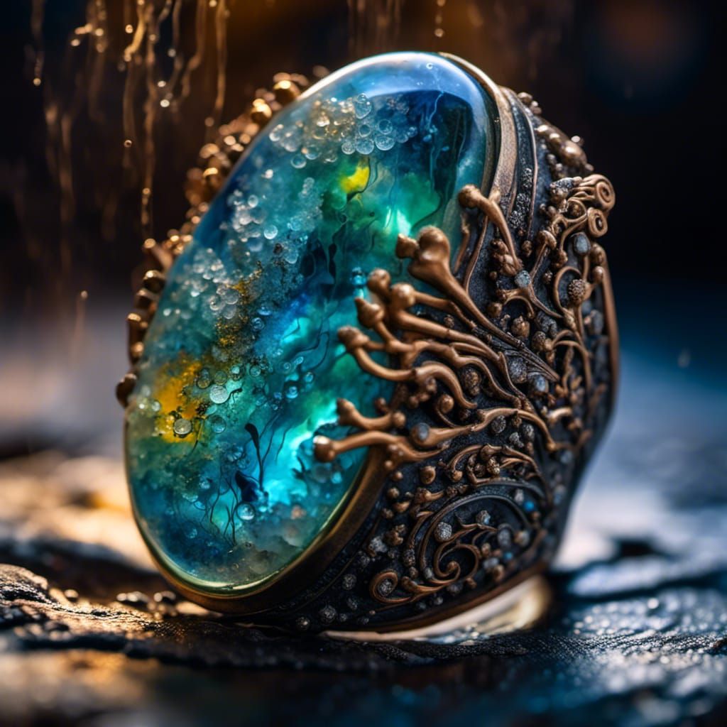 <lora:WatercolorSplash:1.0> Amazing Macro shot of Resin electric storm ring by Hasselblad X2D 100C, insanely detailed render of lightening i...