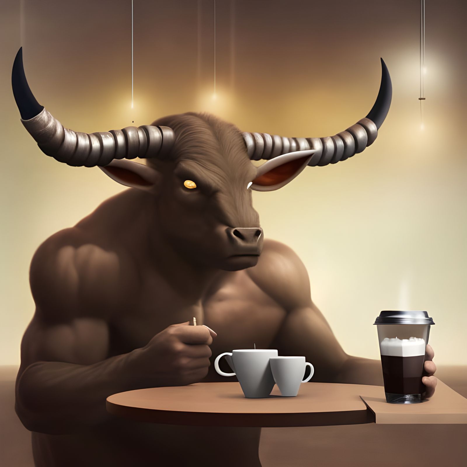 Minotaur at the Cafe III: The Return  by @rufusdinosaur