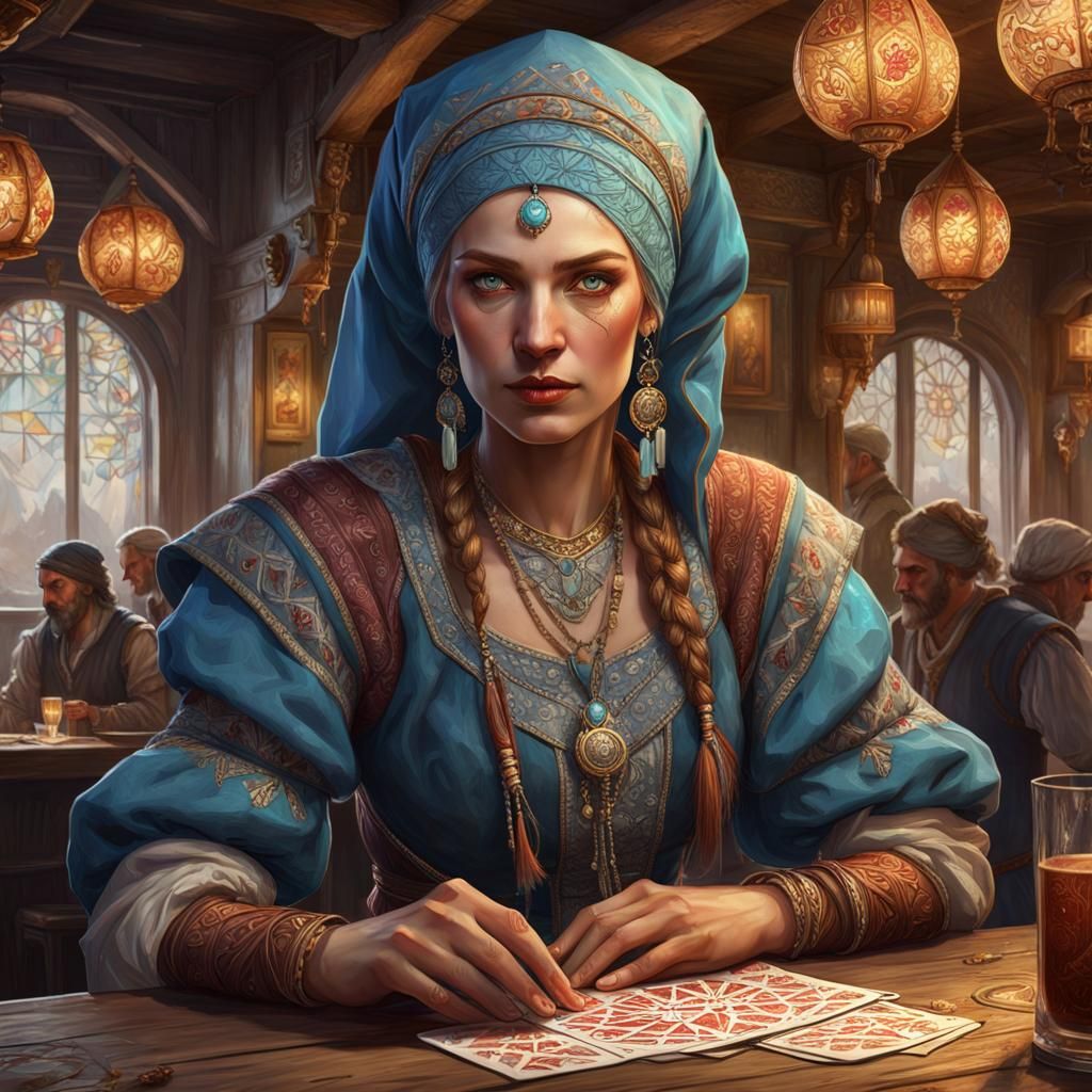 Vyshyvanka clothing fortune teller in a Ukrainian tavern as ...