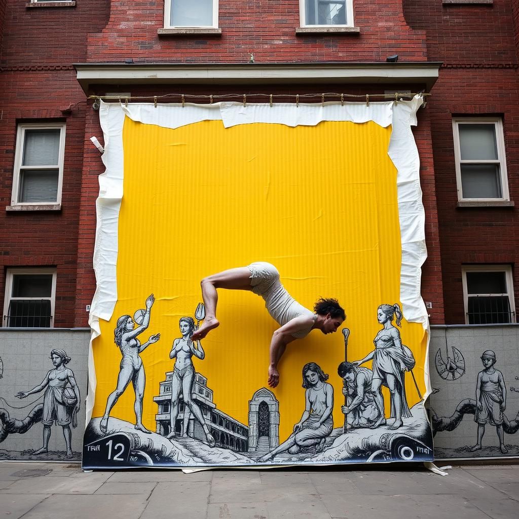 Pataphysical Graffiti: Acrobatic Contortionist in Dada Style