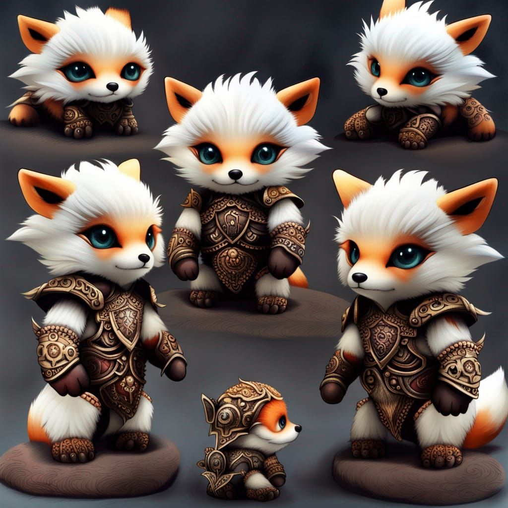 Adorable baby Barbarian fox wearing intricate ornate armor, aethercore ...