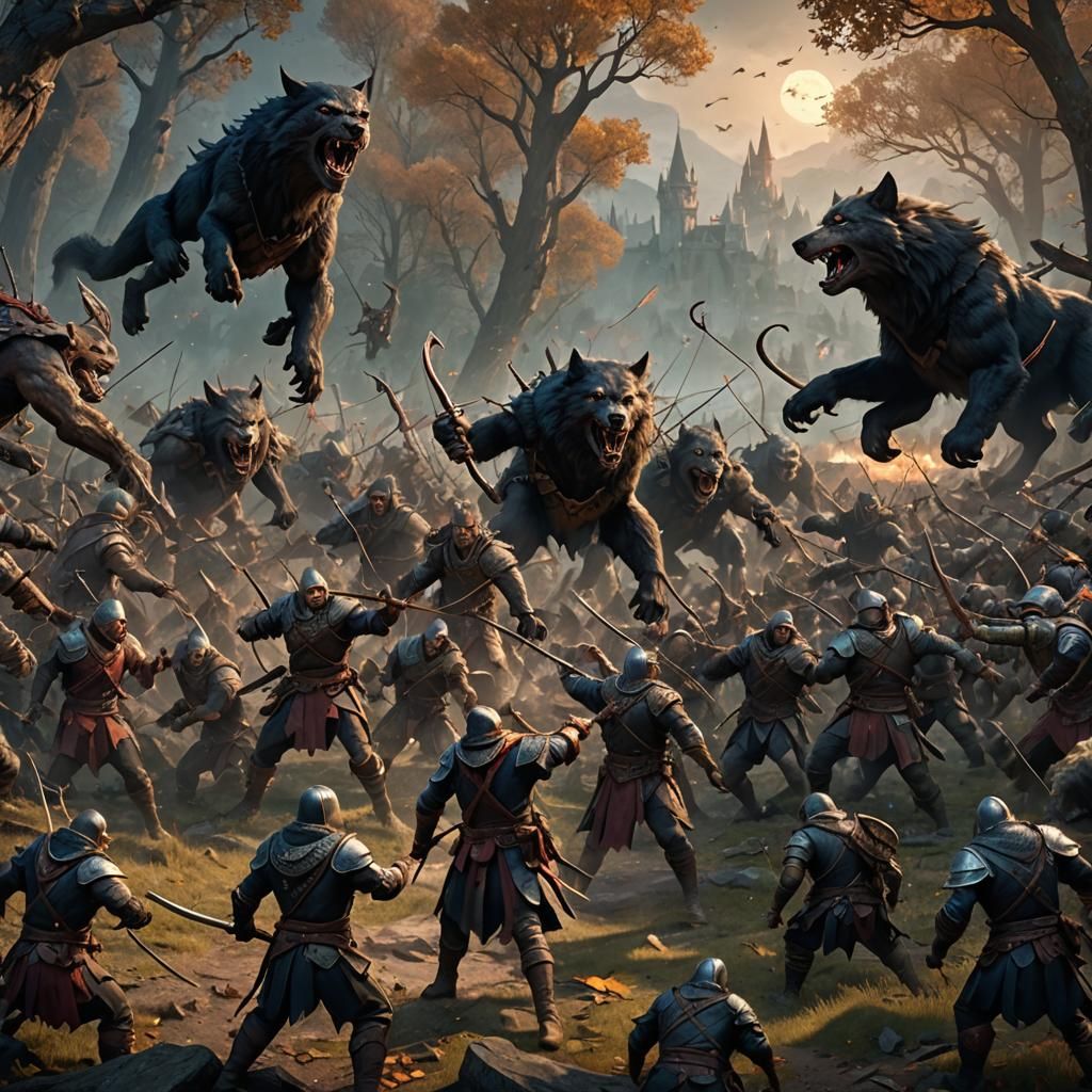Archers in battle with werewolves