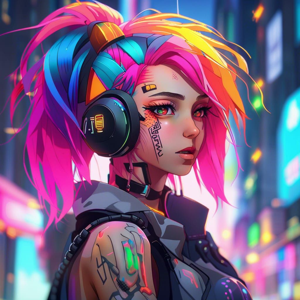 Cyberpunk anime girl  by @Fi