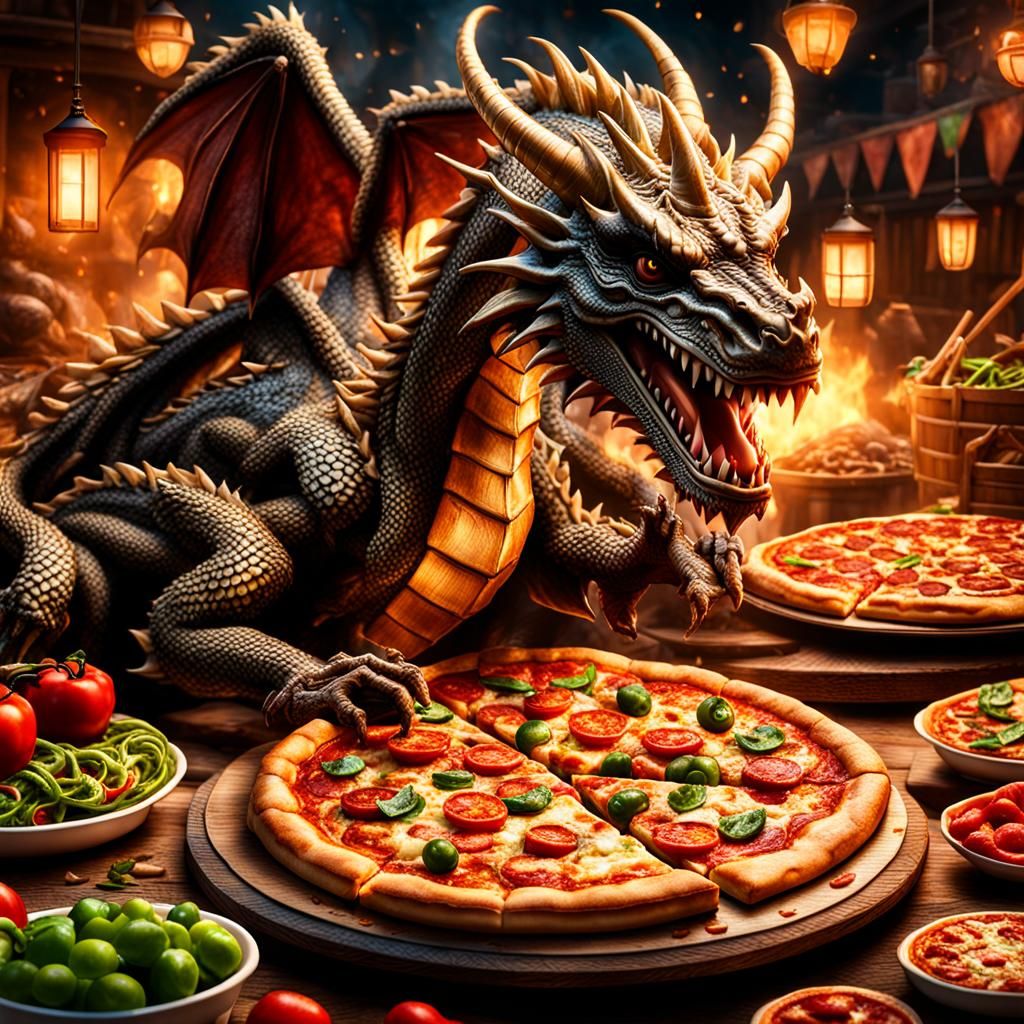 Dragon pizza party - AI Generated Artwork - NightCafe Creator