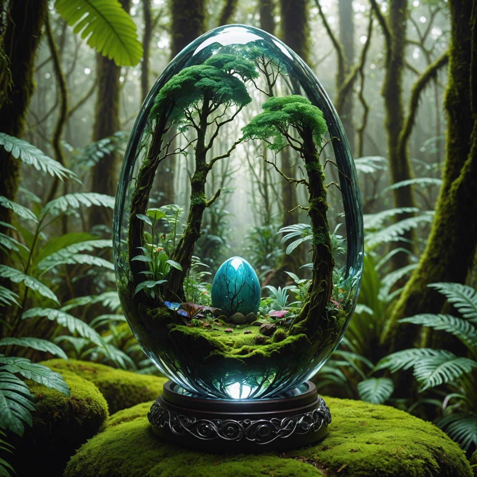 A crystal egg contains a mystical rainforest   by @Art3mi5