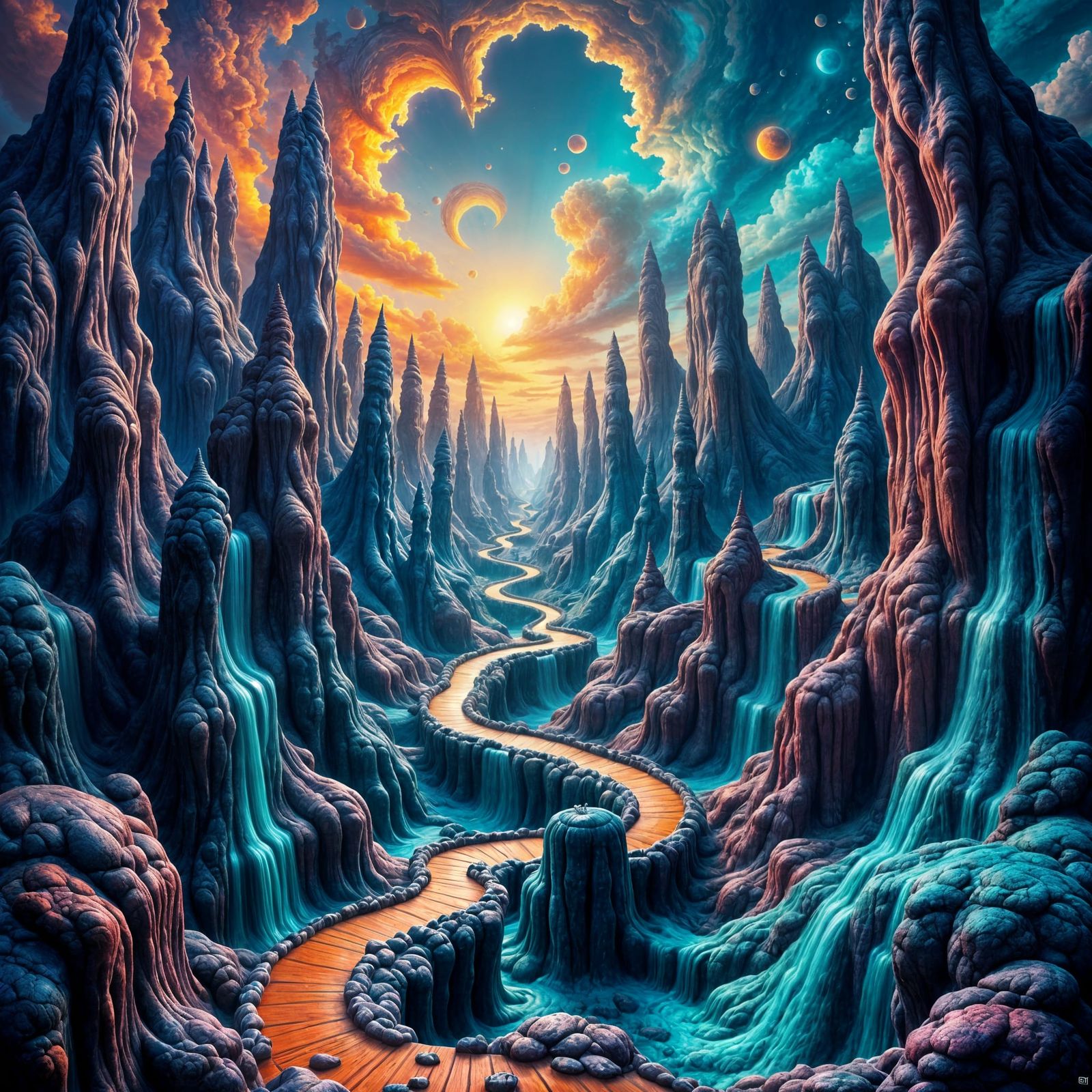 Tweaking a LoRA - Feedback is welcome!
<lora:Surreal Landscapes:1.0>  A surreal landscape with intricate, hyperdetailed, and maximalist elements, reminiscent of the dreamlike worl...