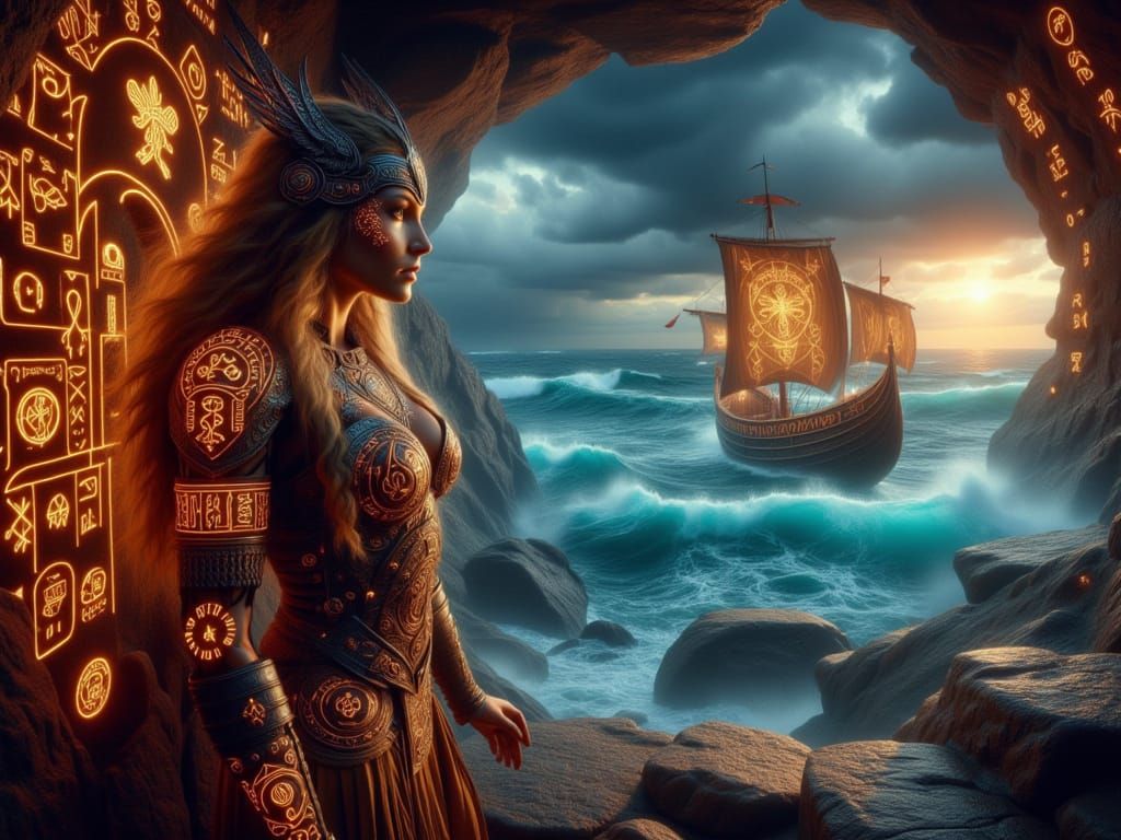 <lora:FiosRuneMagic:1.0> Helga: Norse Valkyrie