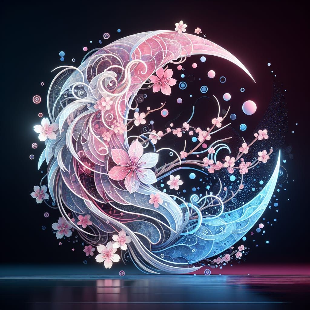 ​"Transparent Chinese style abstract 3D shape half sun crescent moon, in a circle with built-in Japanese ...  by @Karin