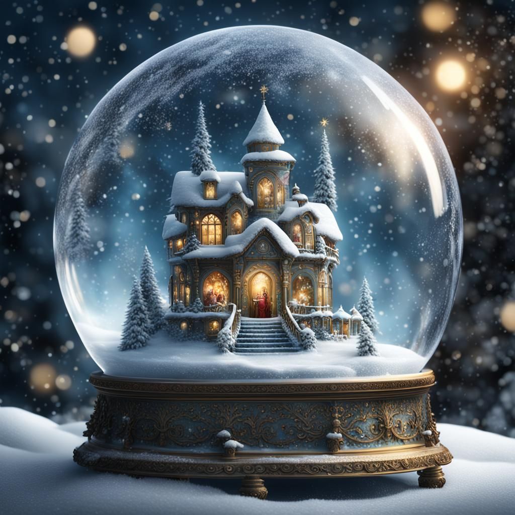 an ornate fairytale snow globe with swirling snowflakes Epic...
